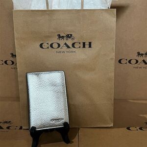 NWT COACH Card Holder Wallet Unisex Silver Leather CP200 AUTHENTIC